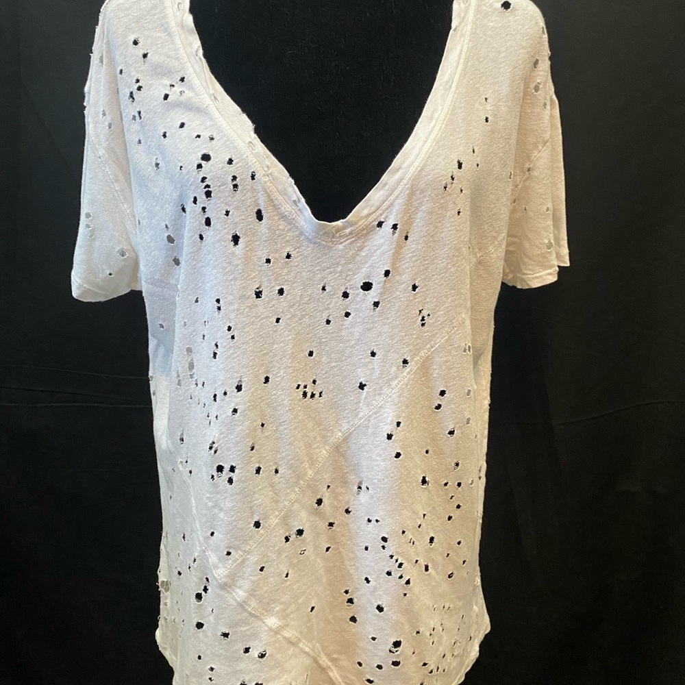 Free People Distressed Oversized Tee in White